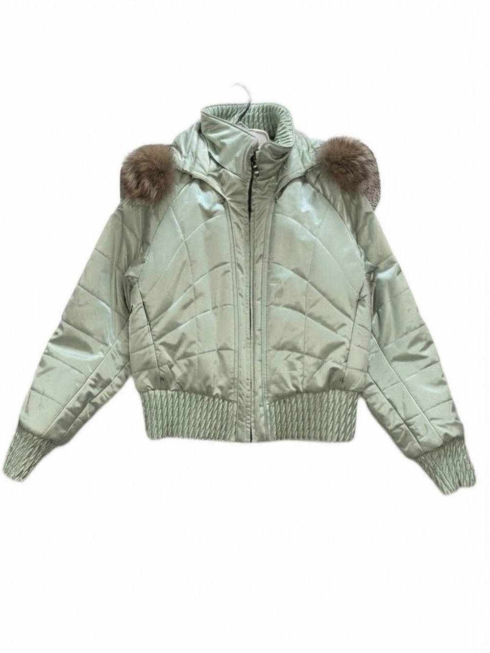 Vintage Metropolis Legacy Couloir Ski Jacket in Mint With Raccoon Trimmed Hood